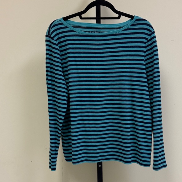 Talbots Tops - Talbots Teal and Navy Striped Long Sleeve Tee